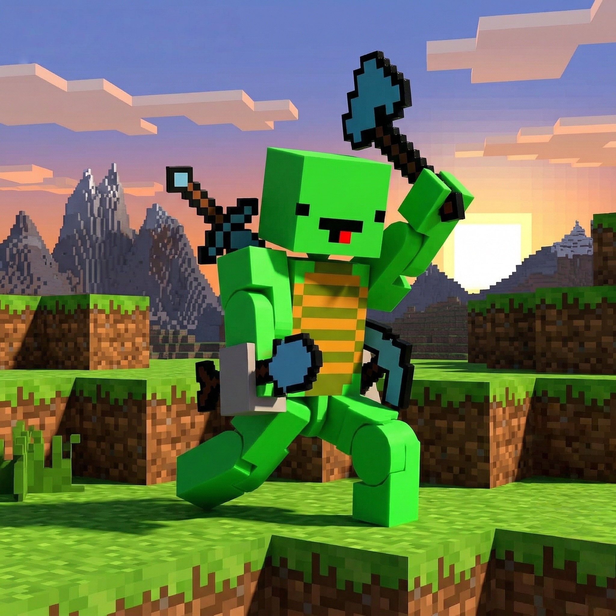 Emerald Voxel Guardian | 3D Printed Articulated Fidget Toy