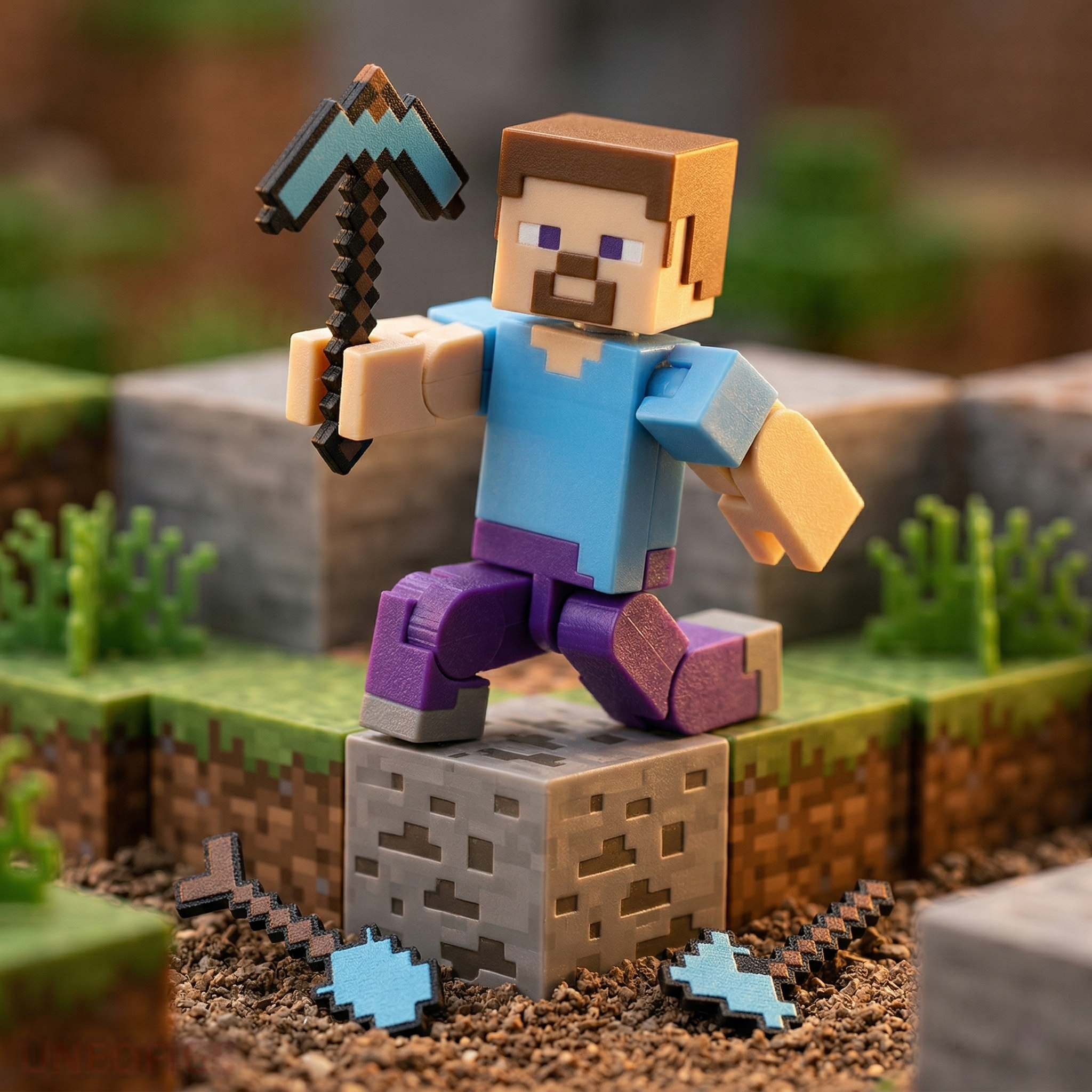 Emerald Ronin Voxel Hero | 3D Printed Articulated Fidget Toy