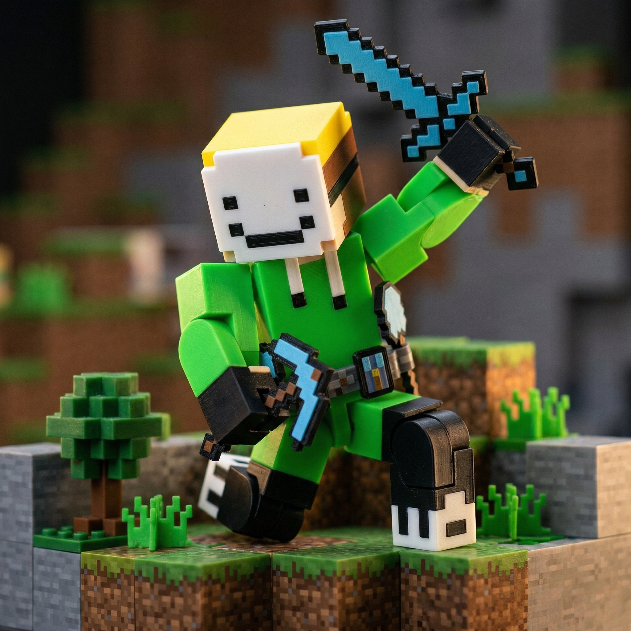 Smiling Speedrunner Voxel Hero | 3D Printed Articulated Fidget Toy