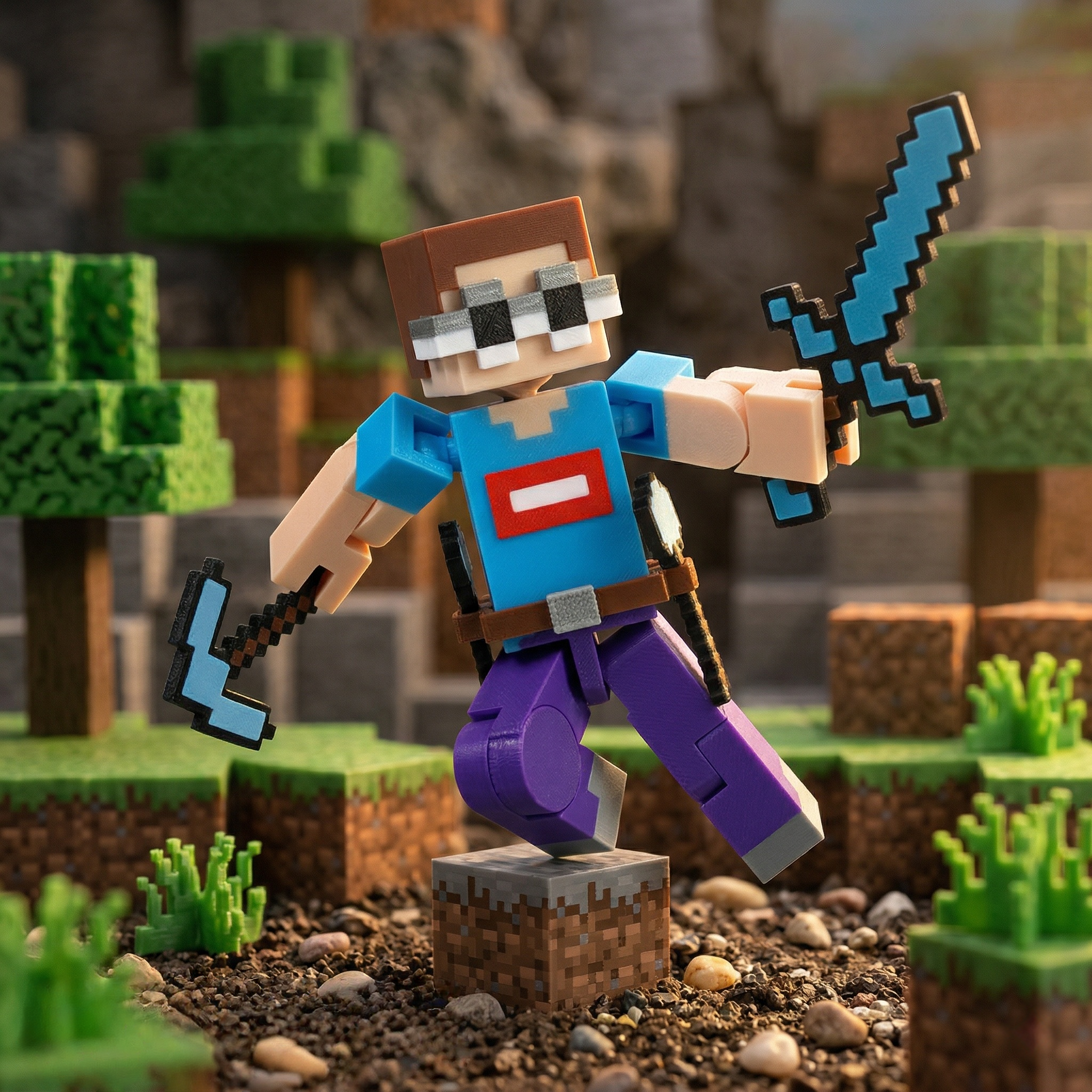 The Goggled Voyager Voxel Hero | 3D Printed Articulated Fidget Toy