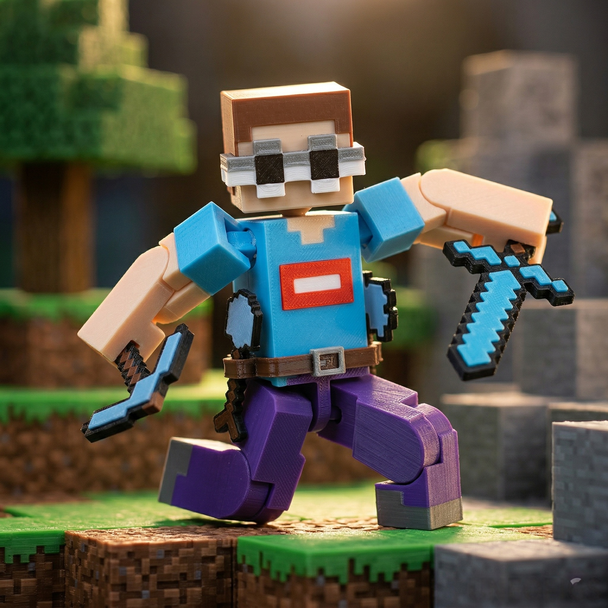 The Goggled Voyager Voxel Hero | 3D Printed Articulated Fidget Toy