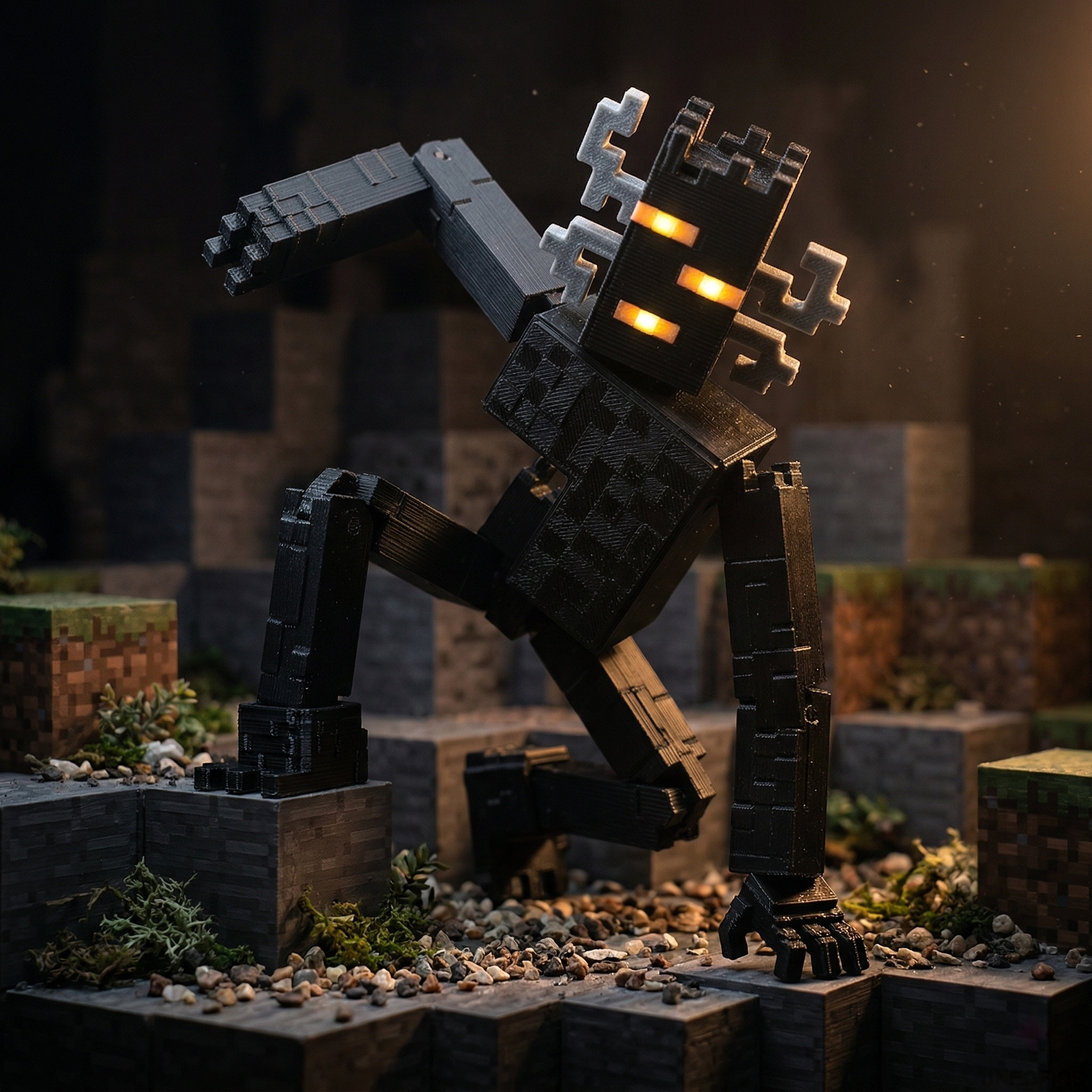Emerald Hisser Voxel Hero | TNT Heart Variant | Articulated Desk Toy