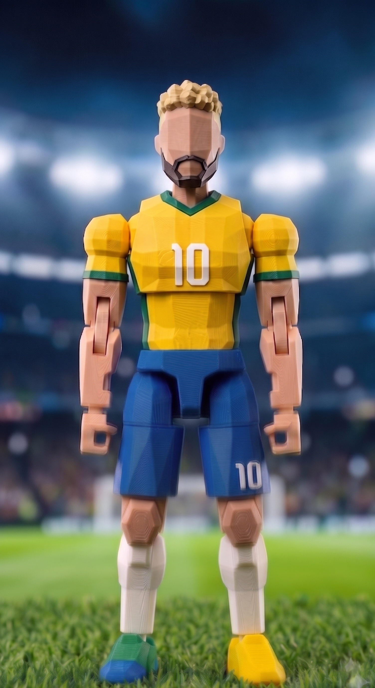 Neymar 3D printed action figure in Brazil #10 kit with hands-to-ears celebration for soccer memorabilia collectors