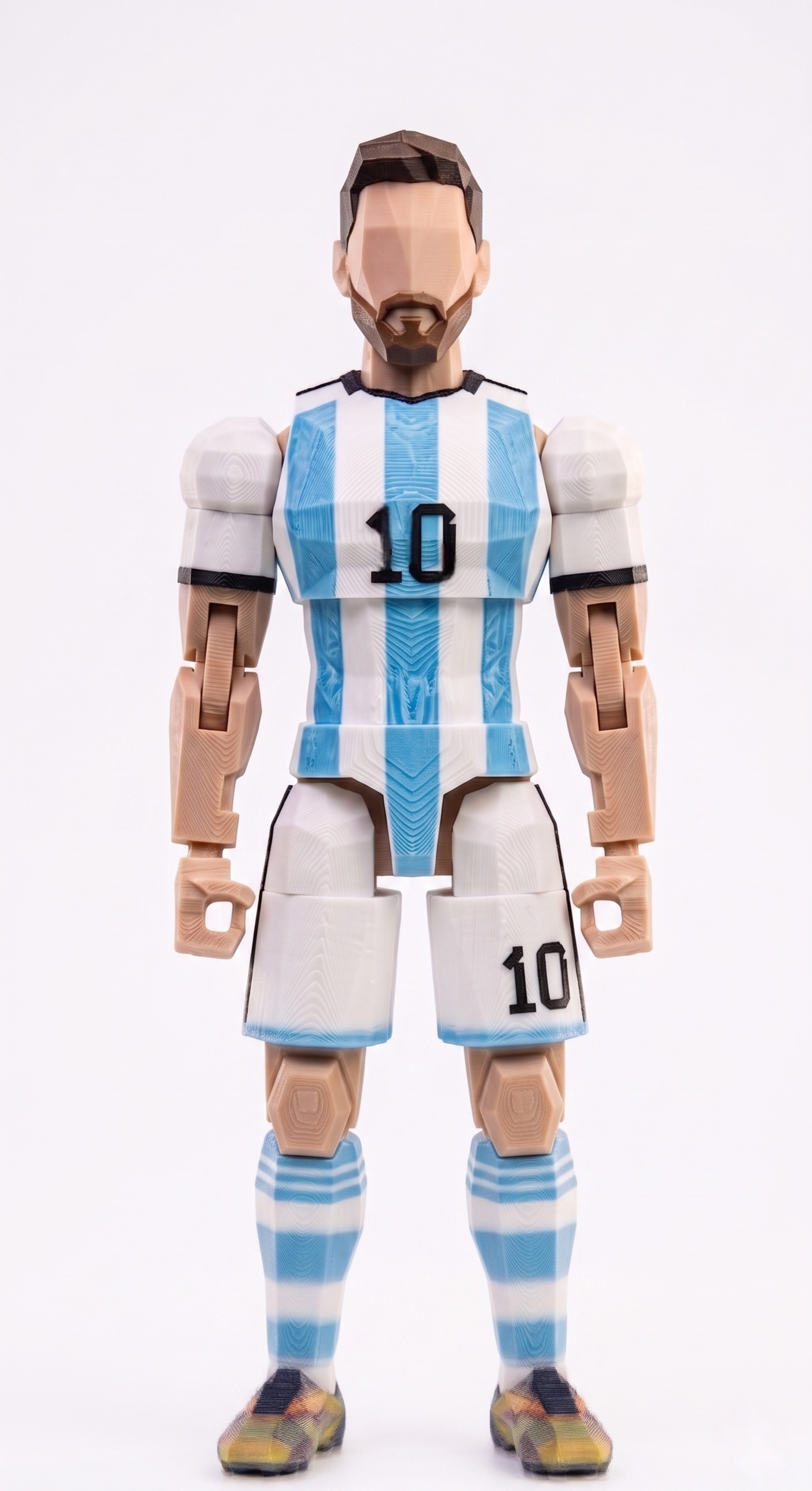 3D printed Argentina number 10 football player figurine in blue white jersey