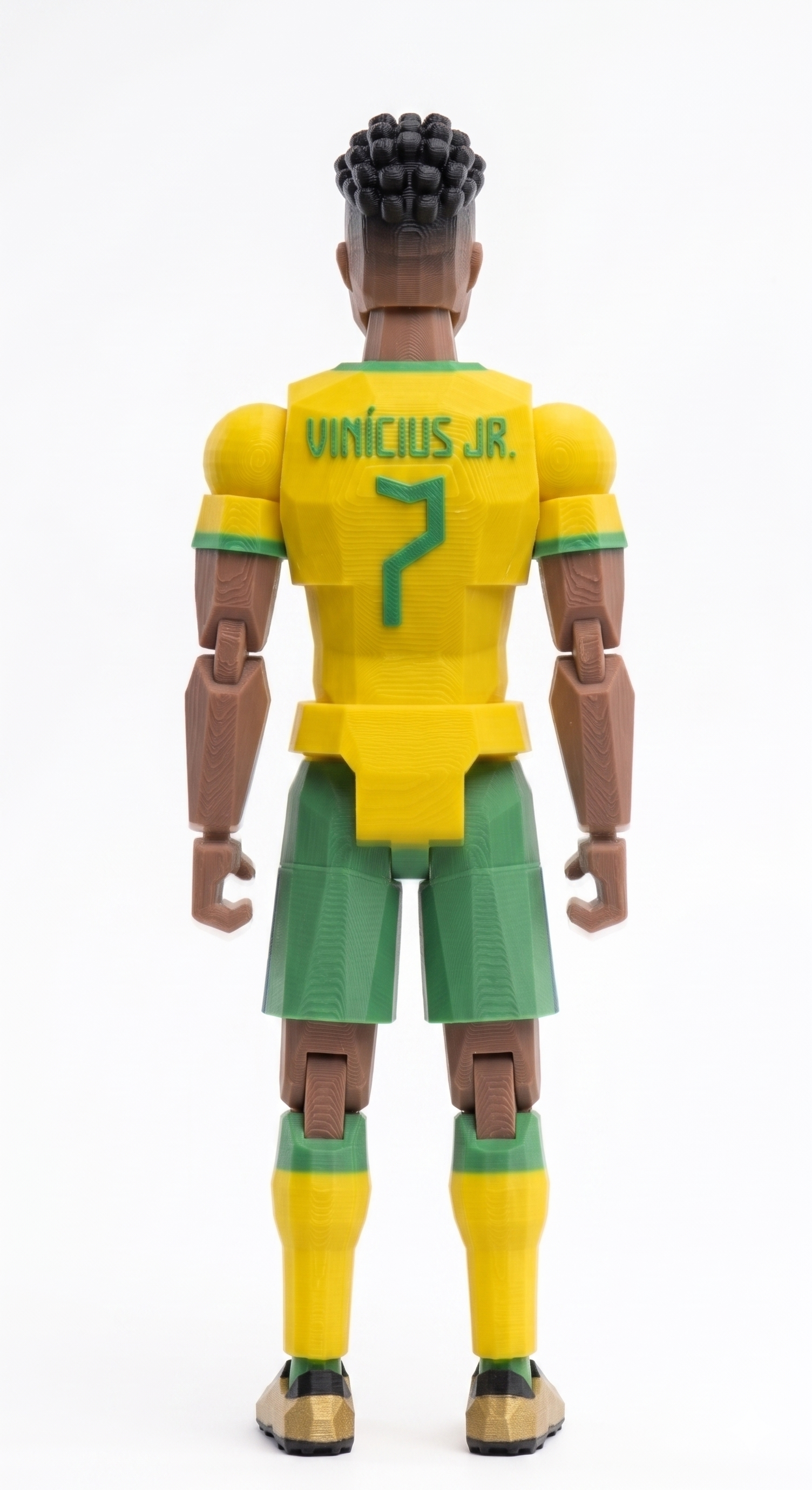 3D printed Brazil football player figurine in yellow green kit low poly style