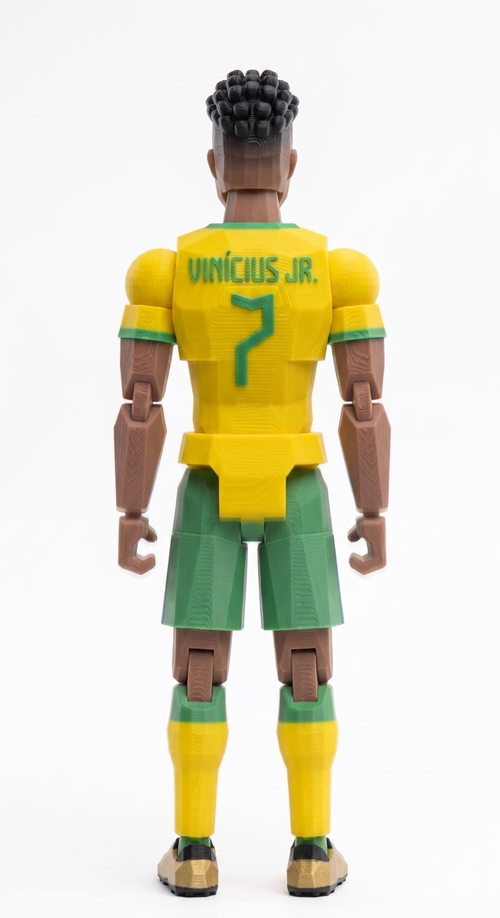 3D printed Brazil football player figurine in yellow green kit low poly style
