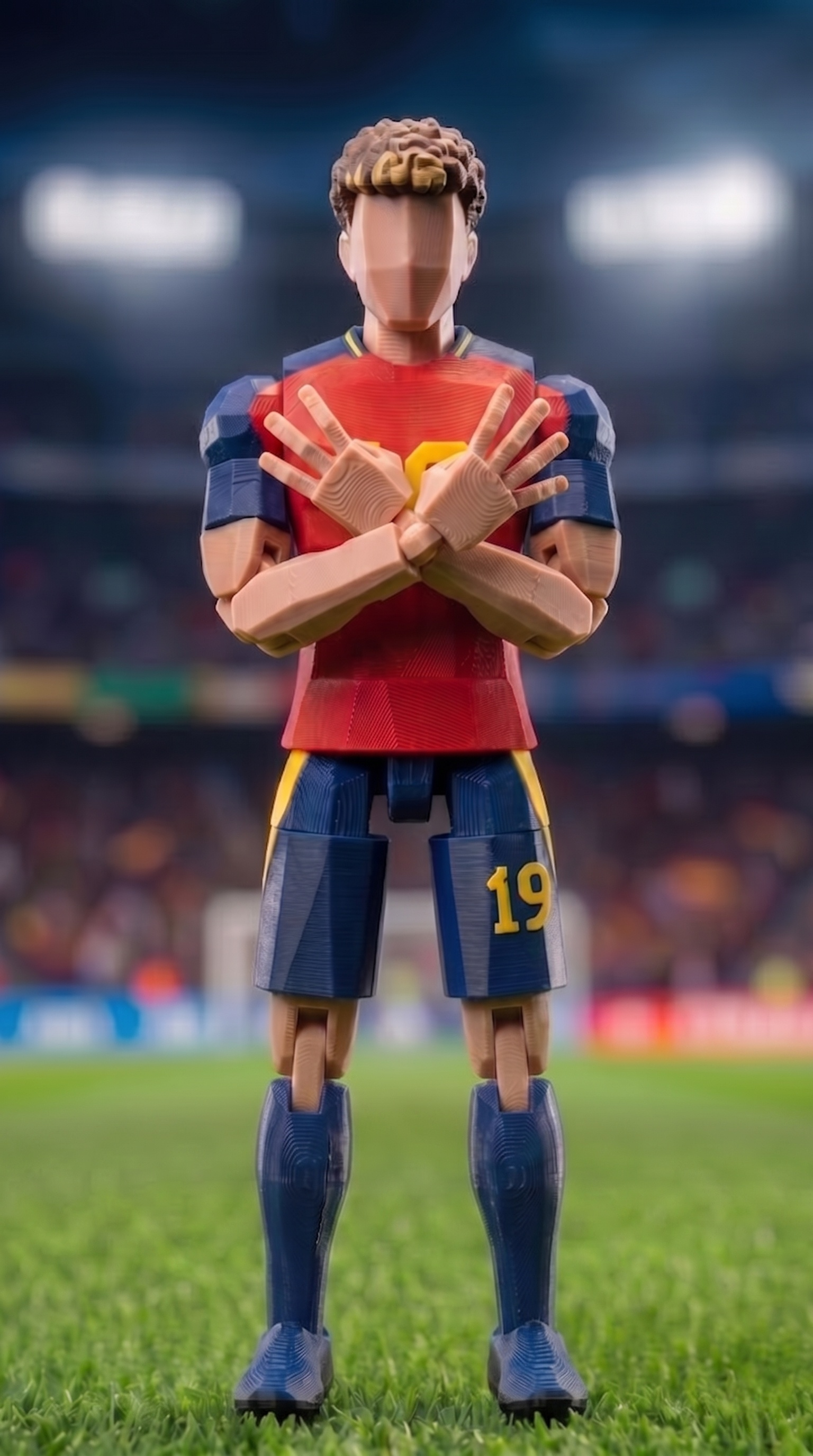 3D printed football player figurine wearing red Spain jersey number 19