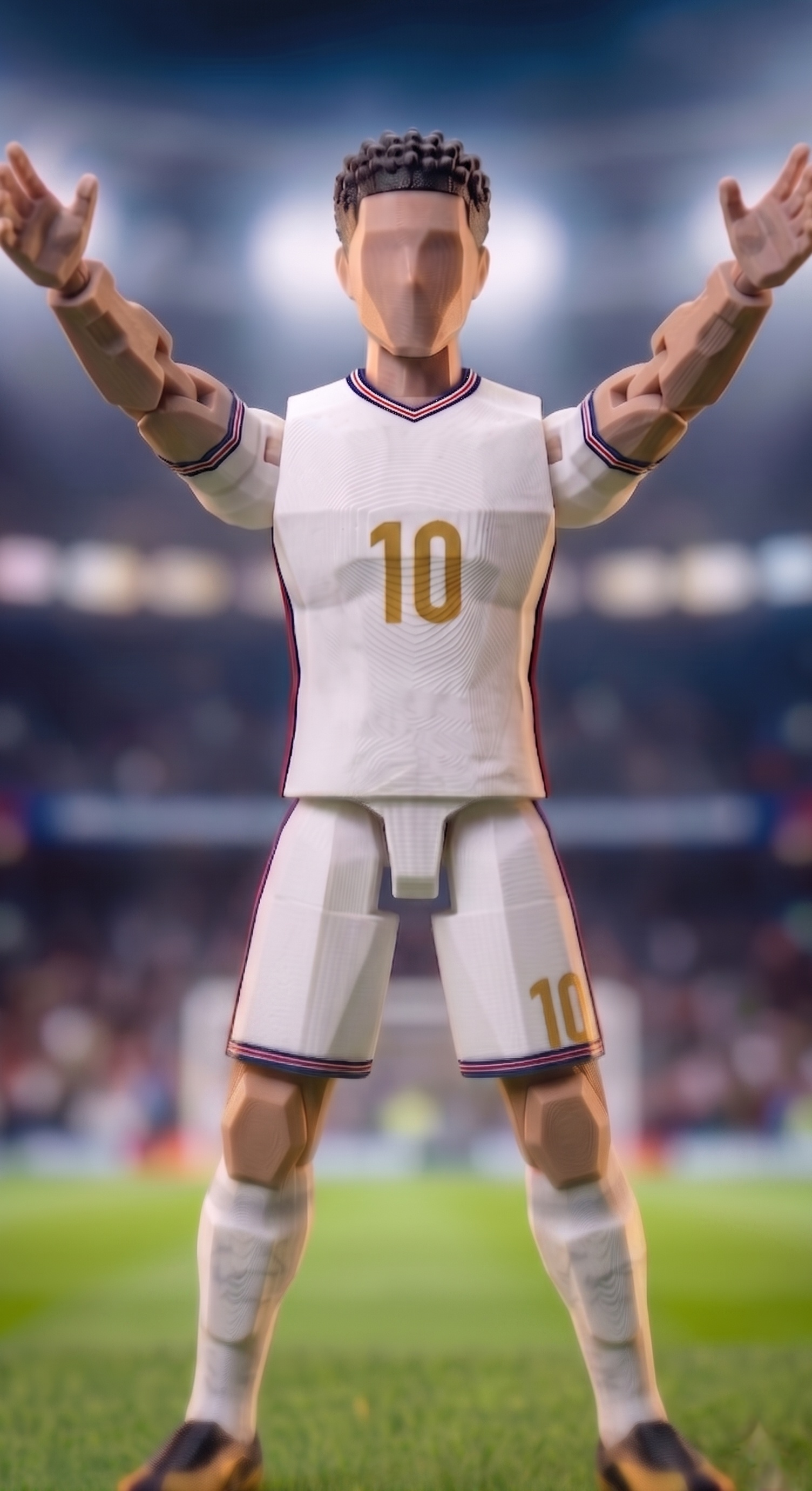 Jude Bellingham England soccer action figure with gold number 10 jersey for sports collectors and memorabilia displays.