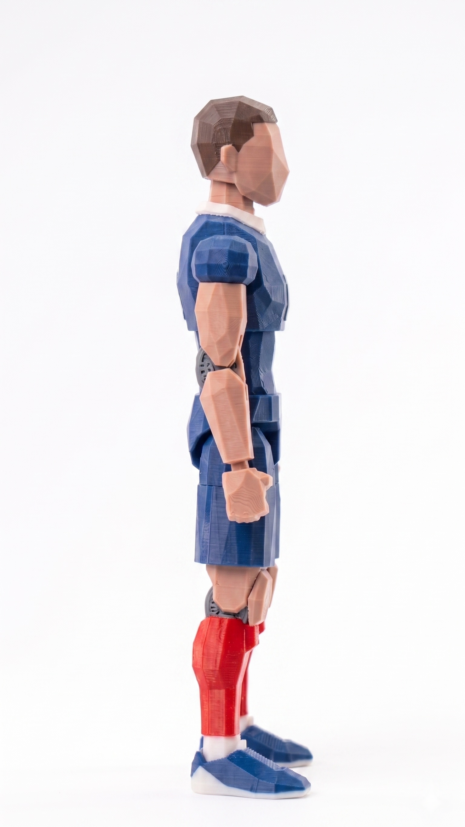 UNEOFIGS 2026 World Cup series low-poly football figure, number 10 blue kit, modular 3D printed collectible with visible layer lines