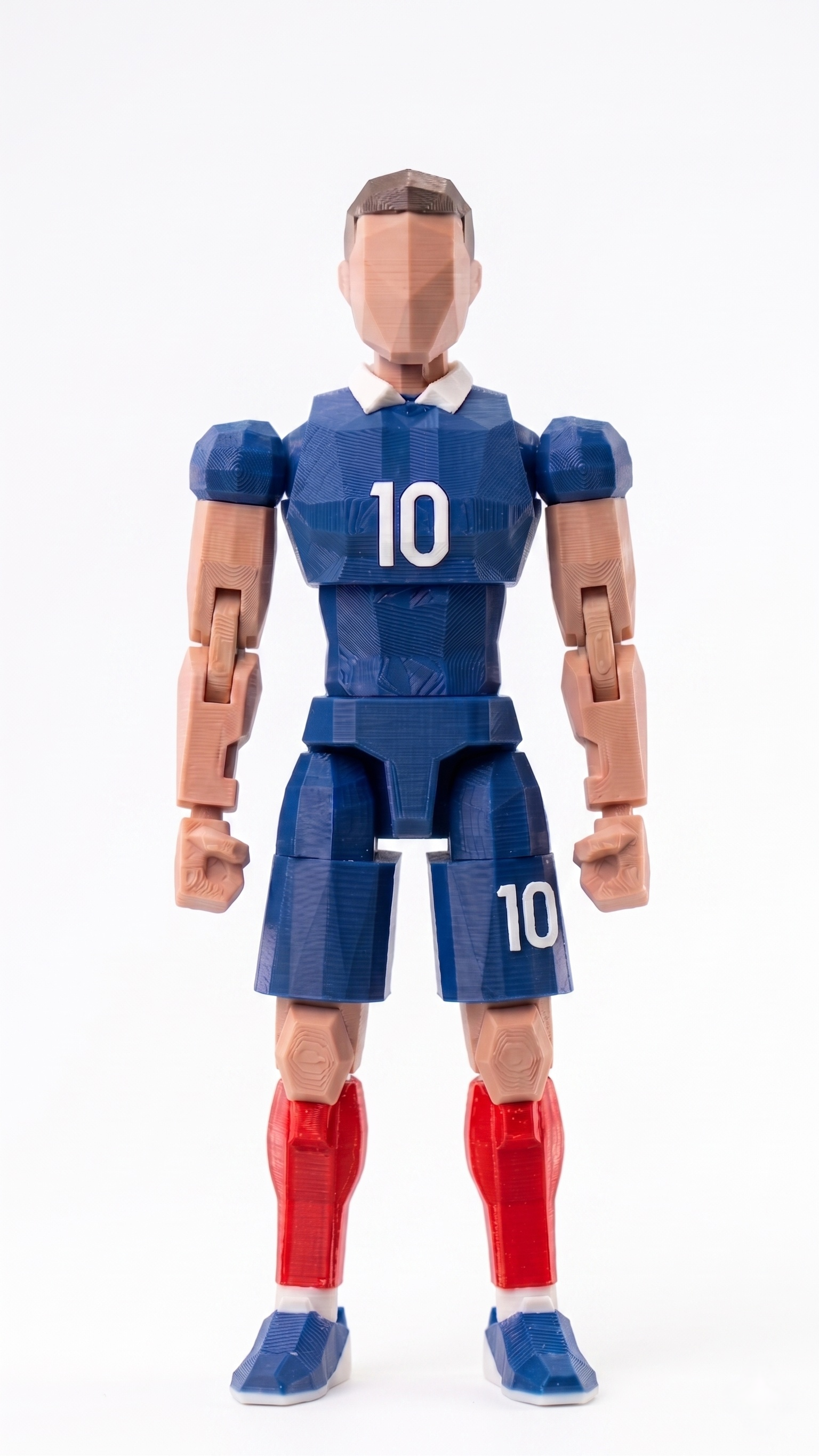 UNEOFIGS 2026 World Cup series low-poly football figure, number 10 blue kit, modular 3D printed collectible with visible layer lines