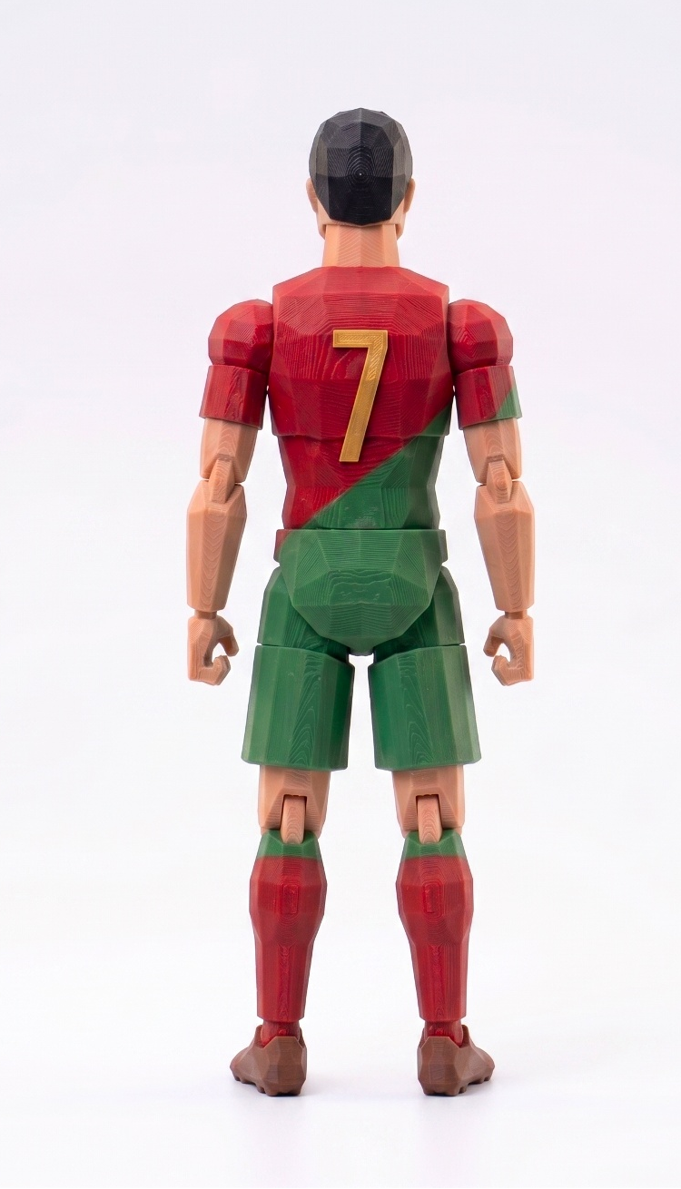 3D printed Portugal number 7 football player figurine in red green kit