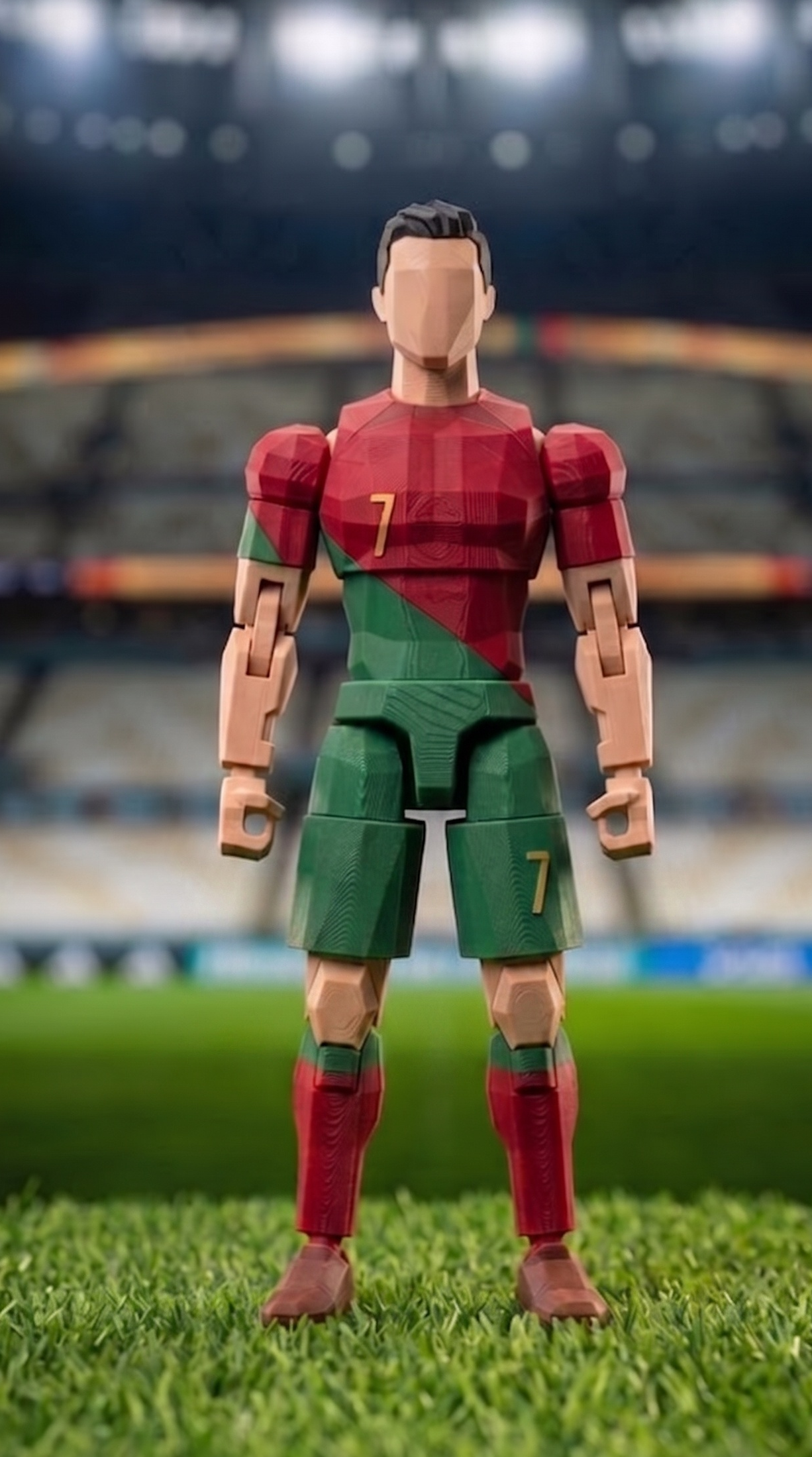 3D printed Portugal number 7 football player figurine in red green kit